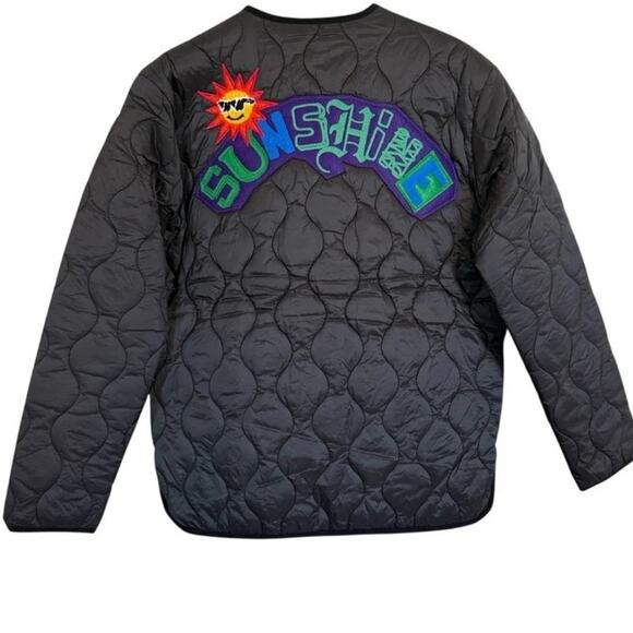 First Row Denim Sunshine Black Quilted Jacket Small Streetwear Bomber NWT - Picture 3 of 12